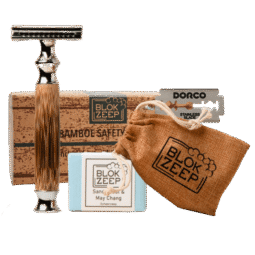 scheerset met safety razor, juten meeneemzakje en natuurlijke scheerzeep 1 set