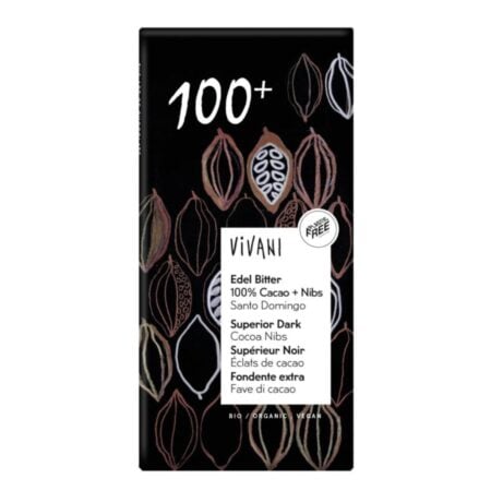 vivani chocolade puur superieur 100% + cacao nibs 80 gram