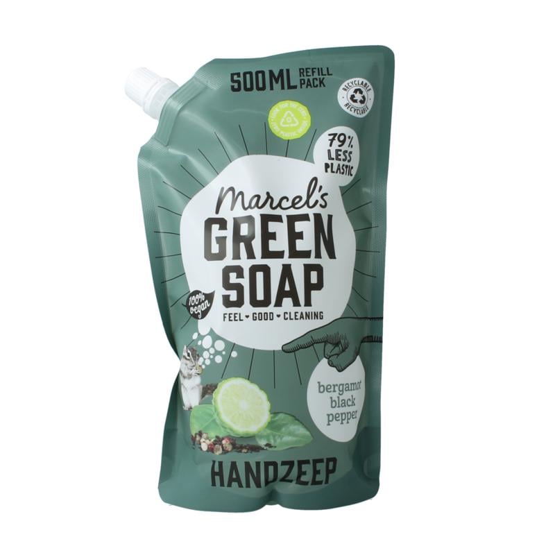 handzeep navulling bergamot & zwarte peper 500 ml marcel's green soap